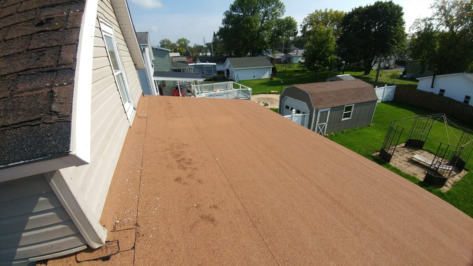 new installed asphalt flat roofing